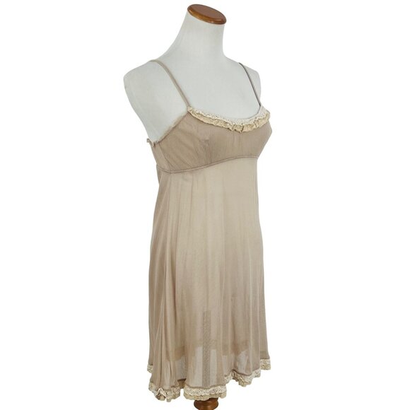 Vintage Anthropologie Eloise Beige Lace Crochet Trim Camisole Nighty Slip Dress - Picture 3 of 13